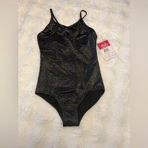 Kanu Surf Girls Sparkle Solid One Piece Swimsuit Black Silver Metallic NWT Sz 14